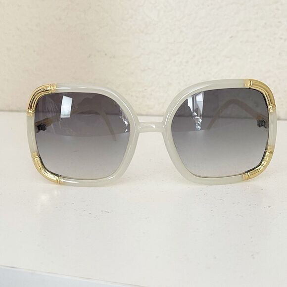 Vintage 70’s Disco Ted Lapidus Paris Oversize Cream Gold oversized  Sunglasses main image 5